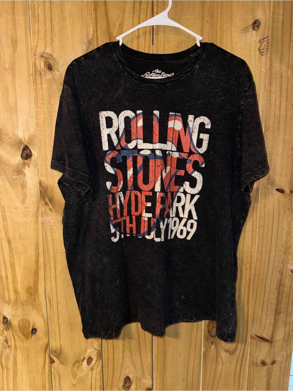 the Rolling Stones Black Graphic Tee with Red, White & Blue Logo